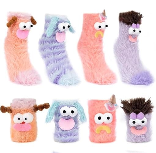 Kephay Coral Velvet Cartoon Monster Funny Socks for Women & Girls, 3D Novelty Face Winter Warm Thick Socks - Image 1