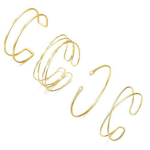 COLOYAN 4PCS Upper Arm Cuff Jewelry for Women, Arm Cuff Gold Silver, Minimalist Arm Cuff Bracelet, Adjustable Coil Armlet - Image 1