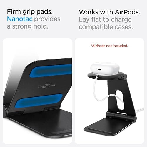 Spigen Mag Fit S Designed for MagSafe Charger Stand Aluminum Adjustable Phone Stand Compatible with iPhone 16/15/14/13/12, AirPods Pro 2/1, AirPods 4/3 (MagSafe Charger Not Included) - Black - Black thumbnail 7