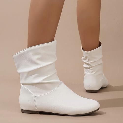Womens Slouchy Flat Ankle Boots Wide Width Orthopedic Ankle Boot | Comfortable Round Toe Casual Pull On Flat Booties Fall Winter Low Heel Short Boots Ladies Slouchy Boots thumbnail 3
