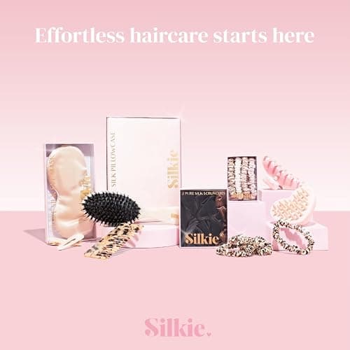 SILKIE x4 Set 100% Pure Mulberry Silk Pink Nude Neutral Skinny Scrunchies Travel Pouch Everyday Hair Ties Elastics Hair Care Ponytail Holder No Damage (Nudes) thumbnail 6