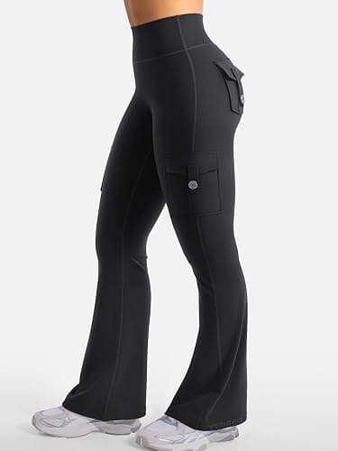 YEOREO CoreFlex Women Workout Flare Leggings with Pockets Hidden Scrunch High Waisted Cargo Gym Yoga No Front Seam Leggings thumbnail 7