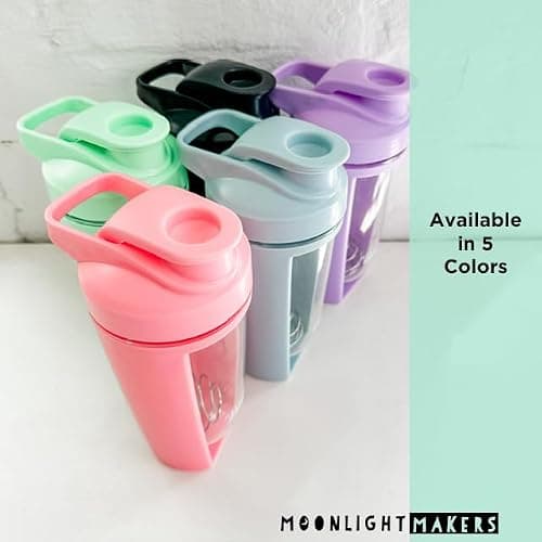 Moonlight Makers Set of 3 Cute 16oz Protein Shaker Bottle, Steel Whisk Ball - Leakproof, Dishwasher Safe Gym Bottle, Shaker Cups for Protein Shakes, Preworkout Drinks Mixer Cup - Pink, Green, Purple thumbnail 3