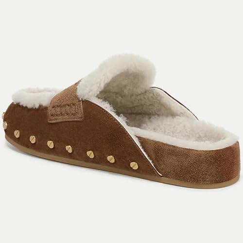 Fur Lined Clogs for Women Fuzzy Studded Slippers Comfortable Slip On Mules Closed Round Toe Fall Winter Casual Flat Shoes thumbnail 3