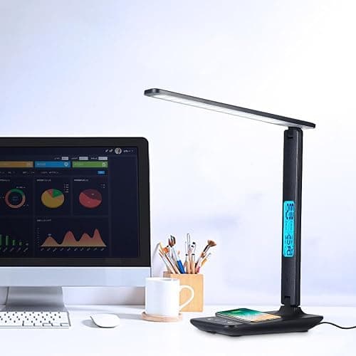wanjiaone Multifunctional LED Desk Lamp with Wireless Charger,USB Charging Port,Clock,Phone Holder,Desk Lamps for Home Office,Eye-Caring Reading Lamp,Study Lamp for Boys,Girls,Teens,Black thumbnail 8