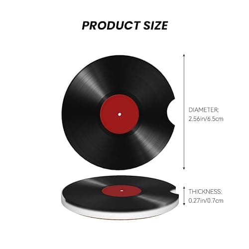 YINFILAN Car Coaster for Cup Holders, Red Vinyl Record Isolated, 2 Pack, Absorbent Ceramic Coaster with Cork Base, Universal Size 2.56" with Finger Notch thumbnail 2