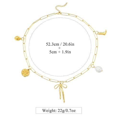 Emibele Gold Necklace for Women, Shell Necklace with Starfish, Seashell Pendants, 18K Gold Plated Stainless Steel No Tarnish Chunky Necklaces for Summer Beach, Pool Party, Vacations thumbnail 7