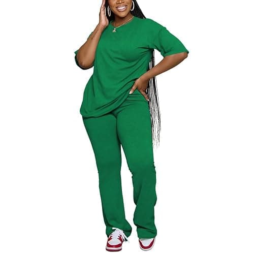 PINSV Women 2 Piece Outfits Short Sleeve Top and Flare Pants Lounge Sets Tracksuit thumbnail 3