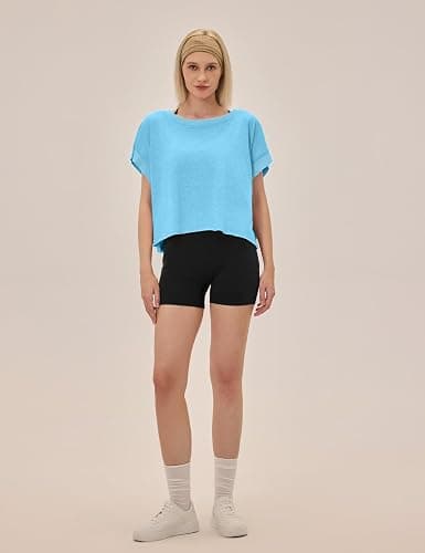UNIANKIYA Open Back Workout Tops for Women Loose Fit Athletic Crop Tee Short Sleeve Gym Running Yoga Shirt thumbnail 3