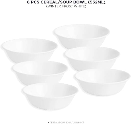 Corelle Vitrelle 6-Piece Soup/Cereal Bowl Set Triple Layer Glass and Chip Resistant, 18-Oz Lightweight Round Bowls, Winter Frost White thumbnail 2