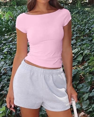 Beumissy Women's Boat Neck Short Sleeve T-Shirts Y2K Cute Going Out Tops Summer Baby Tees thumbnail 2