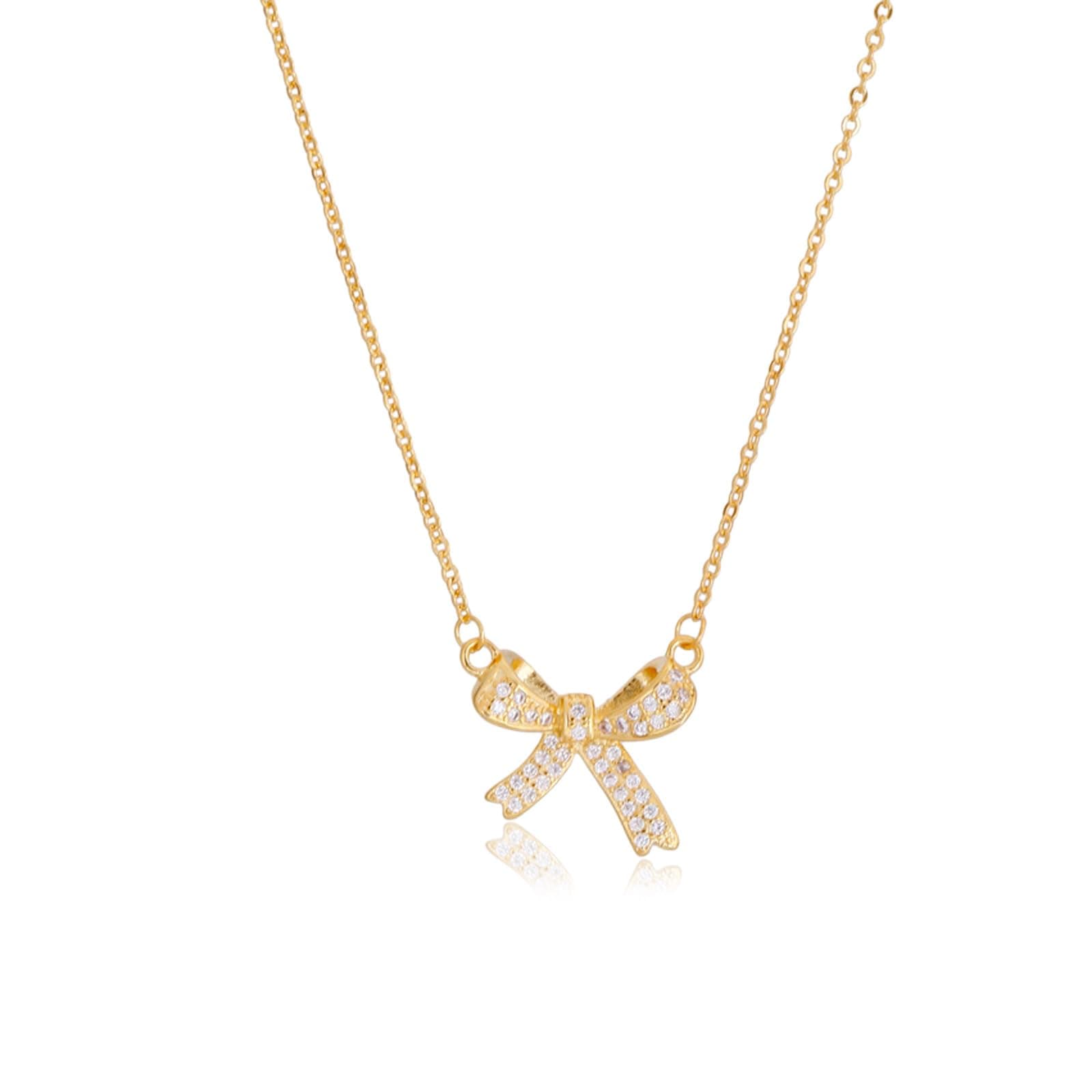 TESTRYE 18K Gold Bow Necklace,Dainty Bow Pendent Choker Necklace Bowknot Bow Tie Necklace for Women Girls - Image 1