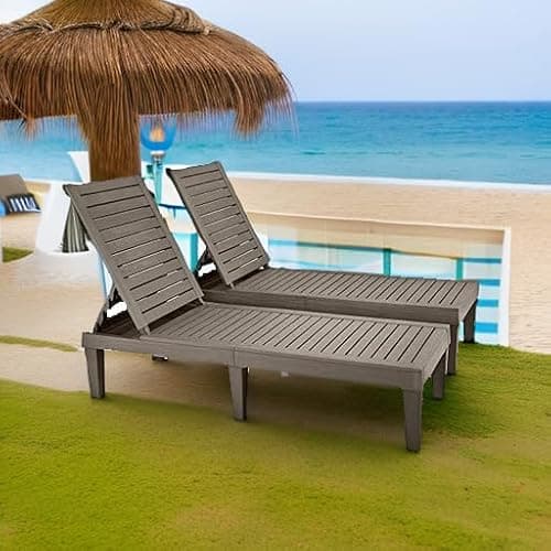 YITAHOME Chaise Outdoor Lounge Chairs with Adjustable Backrest, Multi-Functional Patio Loungers Easy Assembly & Lightweight, Waterproof Poolside Chaise Lounge with 265lbs Capacity, Set of 2, Taupe thumbnail 6