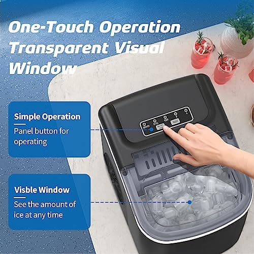 Stopsad Ice Maker Countertop, 26lbs in 24Hrs, 9 Ice Cubes Ready in 6 Mins with 2 Sizes of Bullet Ice, Auto-Cleaning Portable Ice Maker with Scoop & Basket, for Home/Kitchen/Camping/RV. (Black) thumbnail 5