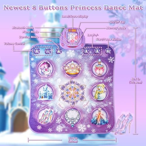 Dance Mat Toy for 3-12 Year Old Girls, Electronic Dance Pad with Wireless Bluetooth,Frozen 8-Button Music Princess Toys Play Mat for Kids with LED Light, Built-in Music, Toddlers Birthday Gift Ages 3+ thumbnail 6