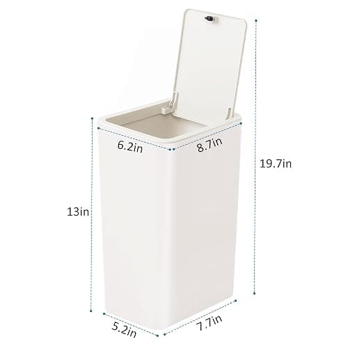 TIPGO Bathroom Trash Can with Lid, 10 Liter/ 2.6 Gallon Slim Garbage Can, Small Trash Bin Waste Basket with Pop-Up Lid for Kitchen, Bedroom, Living Room, Office (White) thumbnail 2