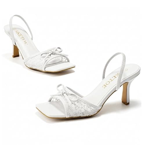SKETOE Bow Kitten Heels for Women Square Toe Mesh Sandals Knots Heels for Wedding Party thumbnail 6