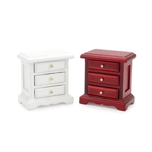 Miniature Bedside 1:12 Furniture Dollhouse Nightstand Bedroom Drawer Cabinet Model Accessories Mini House Scene Building Tabletop Decorations (White) thumbnail 8