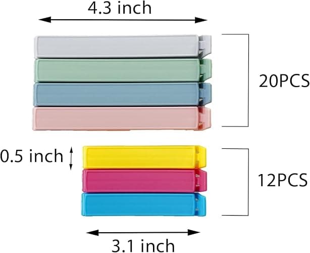 Yarall 32 PCS Plastic Chip Clips for Food Packages, Curved Design Sealing Bag Clips for Food, Kitchen and Home, 2 Sizes(4.3inch x 20, 3.1inch x 12) thumbnail 2