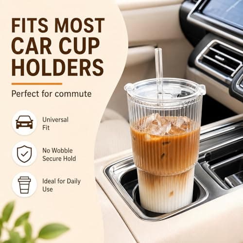 4 Pack 20oz Ribbed Glass Tumblers with Lids, Straws & Cleaning Brushes, Thickened High Borosilicate Reusable Iced Coffee Cups, Leak-Proof for Smoothies, Cocktails, Home & Office thumbnail 5