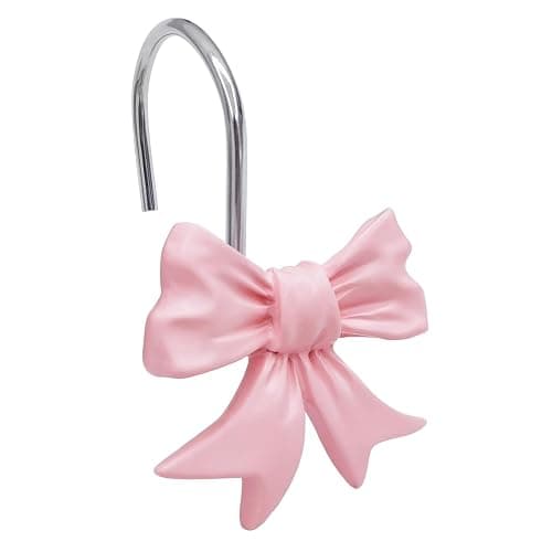 CHICTIE Decorative Shower Curtain Hooks, Bow Knot Shower Curtain Rings Hooks for Bathroom Baby Kids Room Rustproof Shower Hooks (Pink) - Image 1