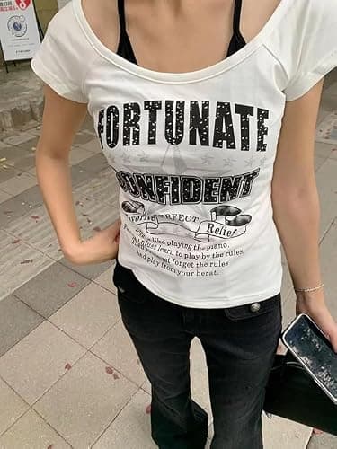 Emo Grunge Shirts Women 2000s Graphic Baby Tees Fake Two Piece Short Sleeve Vintage Y2k Crop Top Goth Alt Clothes thumbnail 2