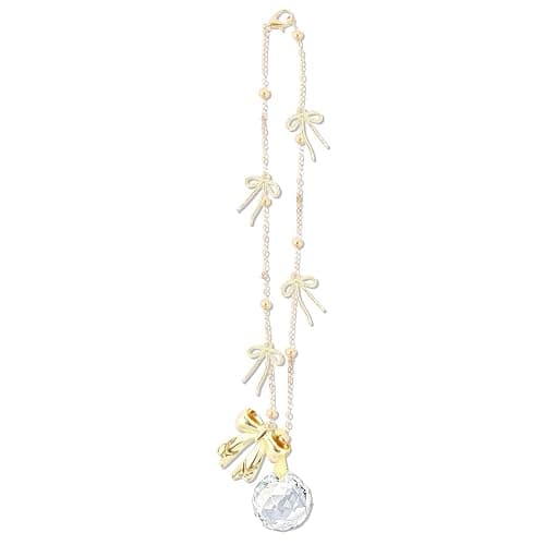 Celavoy Bow Car Mirror Hanging Accessories - Gold Cute Coquettee Bowknot Cars Charm for Rearview Mirrors Crystal Ball Suncatchers Pendant Ornament Auto Interior Decor Birthday Gifts for Women Girls - Image 1