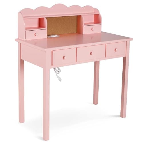FUNKOCO Home Office Furniture Writing Desk,Computer Work Station with Detachable Hutch,5 Drawers(Pink) thumbnail 9