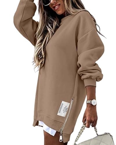 CHICME Womens Long Sleeve Zipper Slit Oversized Sweatshirt 2025 Casual Pullover Zipper Hoodies Fall Clothes - Image 1