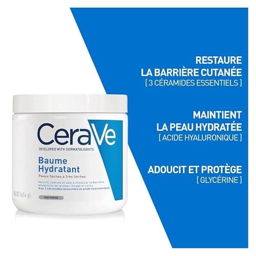 CeraVe - Baume Hydratant Corps et Visage - Peau Sèche, Très Sèche et Atopique - 48H d'Hydratation - Acide Hyaluronique + 3 Céramides - Texture Riche, Non Collante - Sans Parfum, Non Comédogène - 454 g thumbnail 4