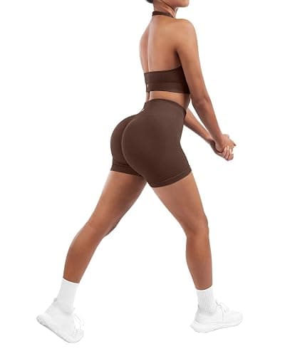 SUUKSESS Women Seamless Ribbed Workout Set Backless Sports Bra Booty Biker Short thumbnail 4