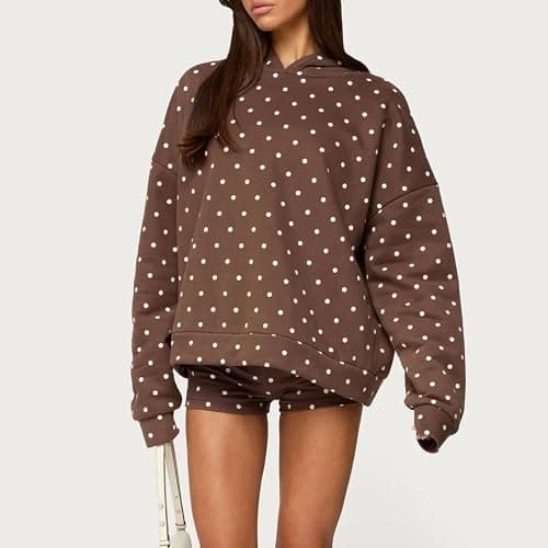 Morlaeley Women Polka Dot Hoodie Shorts Set Long Sleeve Oversized 2 Piece Sweat Set Casual Y2k Sweatshirt Matching Sets thumbnail 2