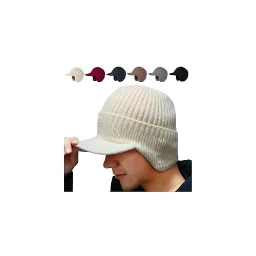 UUXUUX Cozy Head Beanie Winter Hat with Ear Flaps, Brim,Soft Knit Hat for Men, Women,Ideal for Hiking,Skiing & Outdoor - Image 1