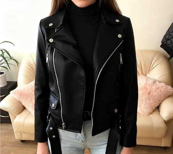 Manteau Femmes Veste Cuir Zipper Veste Courte Cuir Moto Biker Blazer Vintage Manches Longues Couleur Unie Mode Blousons Fermeture éclair Femme Grande Taille Veste Cuir Printemp Automne thumbnail 4