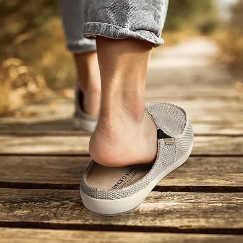 Mens Slippers with Arch Support, Canvas House Slipper for Men with Velvet Lining, Slip On Clog, Indoor Outdoor House Shoes with Anti-Skid Rubber Sole thumbnail 3
