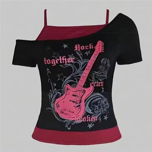 Baby Tee Y2k Women Grunge Top Emo 2000s Vintage Fake Two Piece Short Sleeve T Shirt Crop Tops Teens thumbnail 5