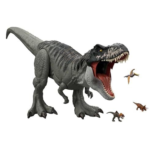 Mattel Jurassic World Rebirth Super Colossal Tyrannosaurus Rex Action Figure, T-Rex Dinosaur Toy Swallows Minis, Movie-Accurate Posable thumbnail 5