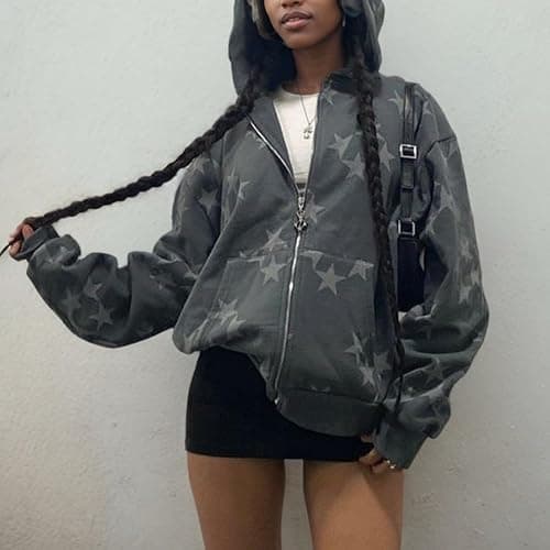 Sumleno Fairy Grunge Clothes Alt Emo Clothing Y2k Zip Up Hoodie Oversized Hooded Sweatshirt Harajuku Aesthetic Jacket thumbnail 2