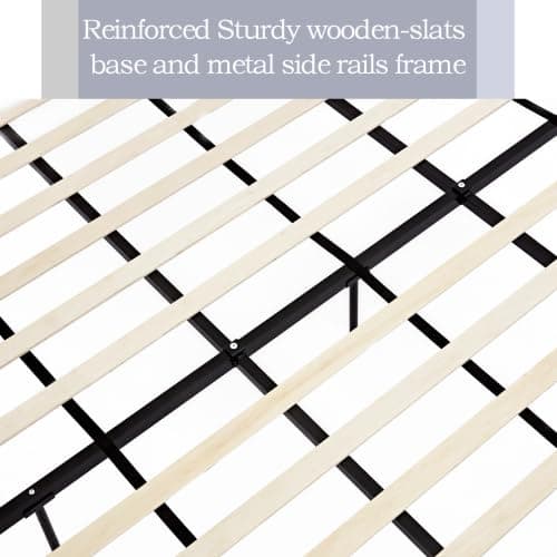 NTYUNRR California King Size Upholstered Bed Frame, 54" Tall Headboard Wingback Platform Bed Frames, Elegant Simplicity/Strong Wood Slats Support/No Box Spring Needed/No Noise, Beige Boucle thumbnail 9