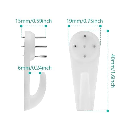 Auvotuis 20Pcs Non-Trace Wall Picture Hooks, Invisible Plastic Traceless Nail Screws Powerful Concrete Hard Wall Drywall Non-Mark Clock Hooks for Photo Frame Hangers (M,1.6x0.75 Inch) thumbnail 2
