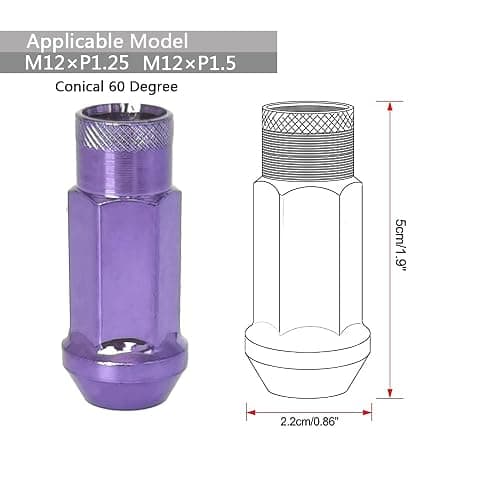 SOROPARTS Lug Nuts M12x1.5 Open End Wheel Nuts,Taper Acorn Seat, Forged Locknut Racing Nut 20 Set 2 Pieces Total 22 Pieces and 1 Nut Socket Key (Purple M12 x P1.5) thumbnail 4