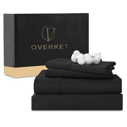 Overket 1000 Thread Count Egyptian Cotton Sheets Queen Size Set 4PCS Sateen Weave Soft Breathable 16-Inch Deep Pocket（Queen,Black） - Image 1