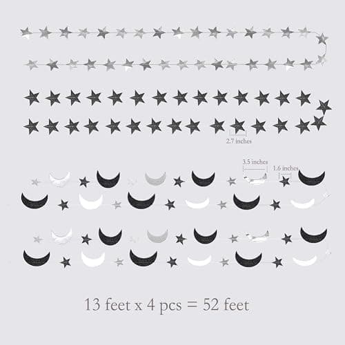 Cheerland Black Silver Moon Decoration Star and Gothic Halloween Decor Garland for Twilight Birthday New Year Eve Party Grunge Star Banner Celestial Wedding Baby Shower Ramadan Eid Mubarak Summerween thumbnail 4