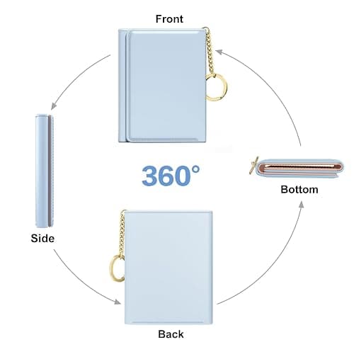 Rouidr Womens Wallet, Small Slim RFID Card Wallets for Women, Cute Front Pocket Trifold Leather Card Organizer with 7 Slots & ID Window, Blue thumbnail 6
