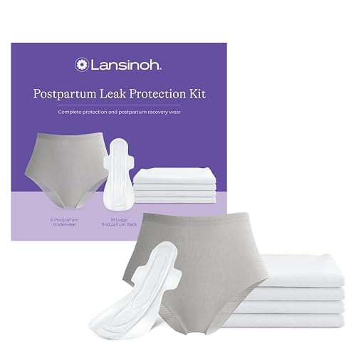 Lansinoh Peace of Mind Leak Protection & Postpartum Kit, 28-Piece Labor and Delivery Essentials with Disposable Underwear, M-L Maternity Pads and Waterproof Bed Mats, Postpartum Essentials - Image 1