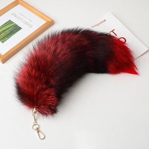 Iivos Fluffy Therian fox Tail Keychain - Soft Fur, Realistic Colors, Durable, Perfect for Cosplay, Renaissance Fairs thumbnail 4