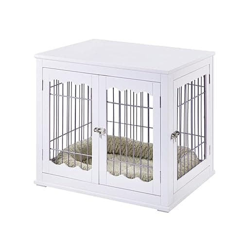 unipaws Furniture Style White Dog Crate for Medium Large Dogs, Indoor Aesthetic Dog Stuff Kennel, Modern Decorative Wood Wire Pet House Dog Cage, Pretty Cute End Side Table Nightstand… - Image 1