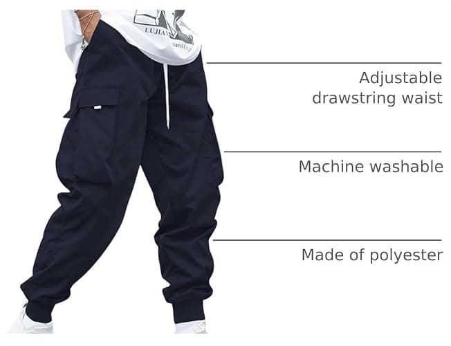 Men Techwear Cargo Joggers Flap Pocket Elastic Drawstring Waist Pants thumbnail 4