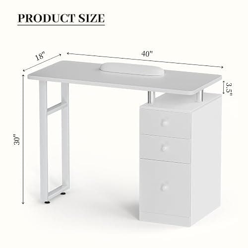 Charmmade Nail Desk, White Manicure Table with Wrist Cushion | Beauty Salon Nail Desk, Acetone Resistant Nail Station, Storage Drawers & Cabinets, for Beauty, Salon, Spa Makeup (03White) thumbnail 3