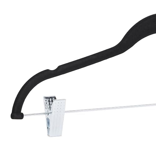 Amazon Basics Velvet Non-Slip Skirt Clothes Hangers with Clips, 360 Degree Rotatable Hook, Organize Pants and Skirts, Black/Silver, 24-Pack thumbnail 6